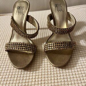 Pelle Moda Gold Bronze Metallic Slide Pump Sandal Size SZ 5.5